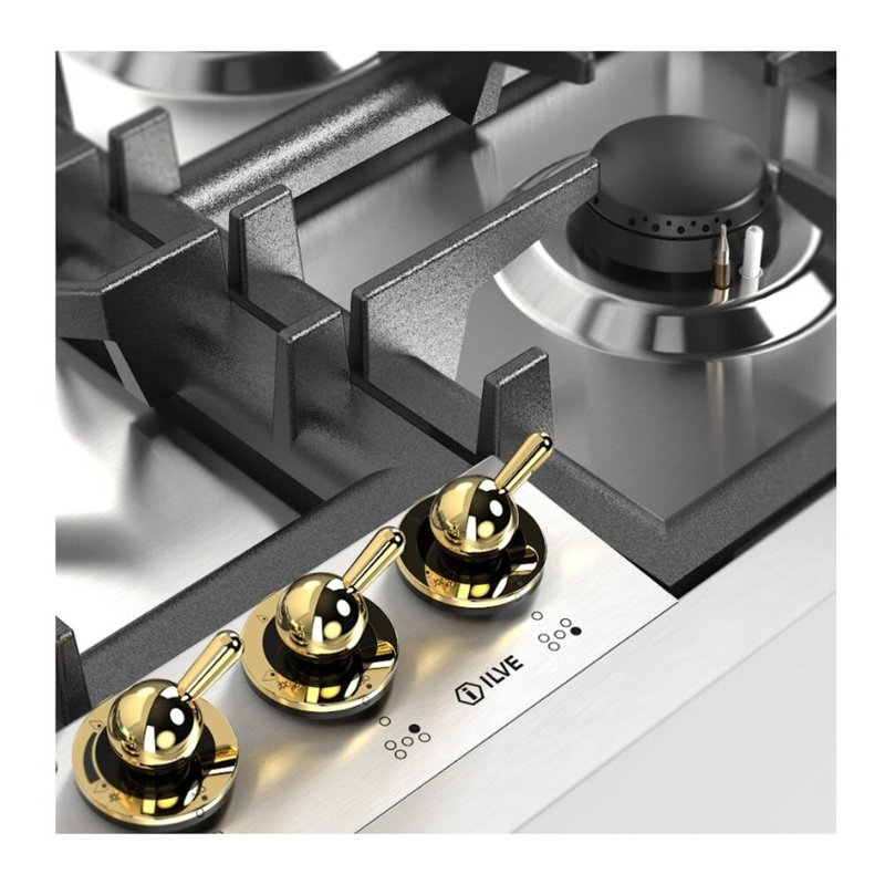 ILVE UHCPT95NSSG Nostalgie II 36 inch Built-In Gas Cooktop with Total Black Brass Burners, in Stainless Steel (5 Sealed Burners)