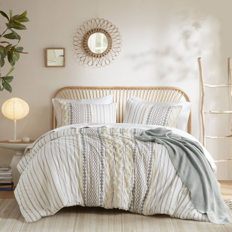 Imani Cotton Printed Duvet Cover Set, Ivory, Full/Queen Duvet + 2 Standard Shams