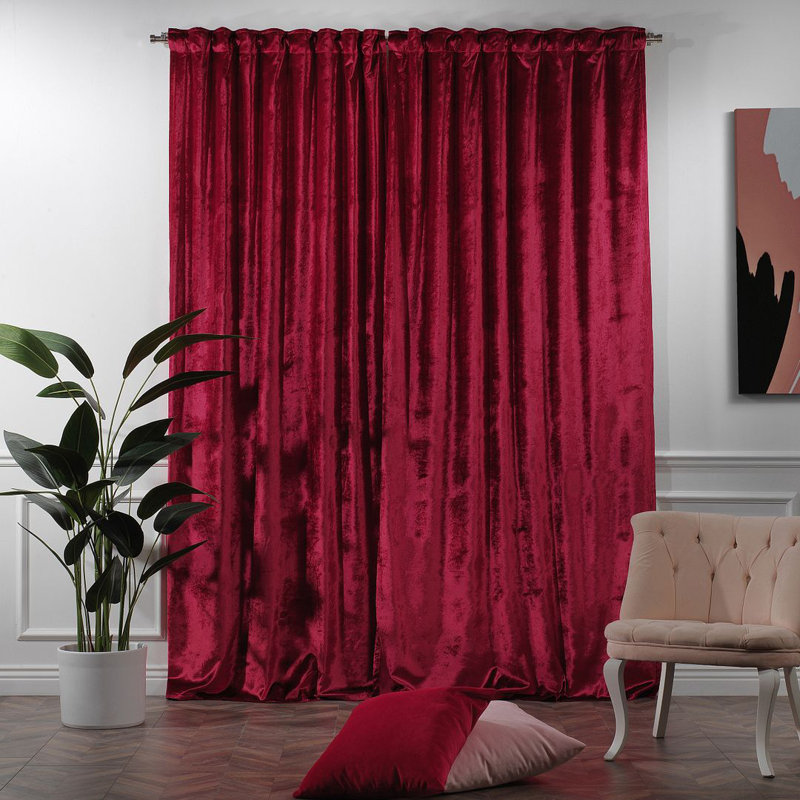 Panneau de rideau simple doublé occultant en velours brillant extra large et très long, L 100 po x L 288 po, 30 rubis