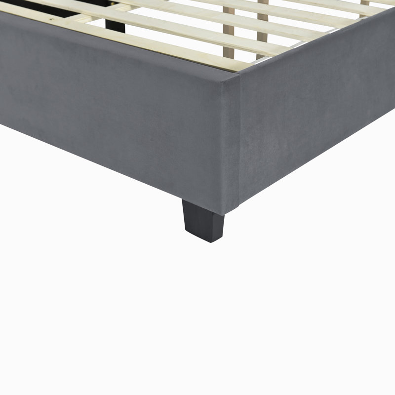 Upholstered Panel Headboard Bed With 2 Shelves, Queen, Gray