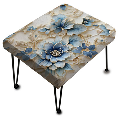 Splendeur de façade damassée blanche et bleue - Repose-pieds rectangulaire floral