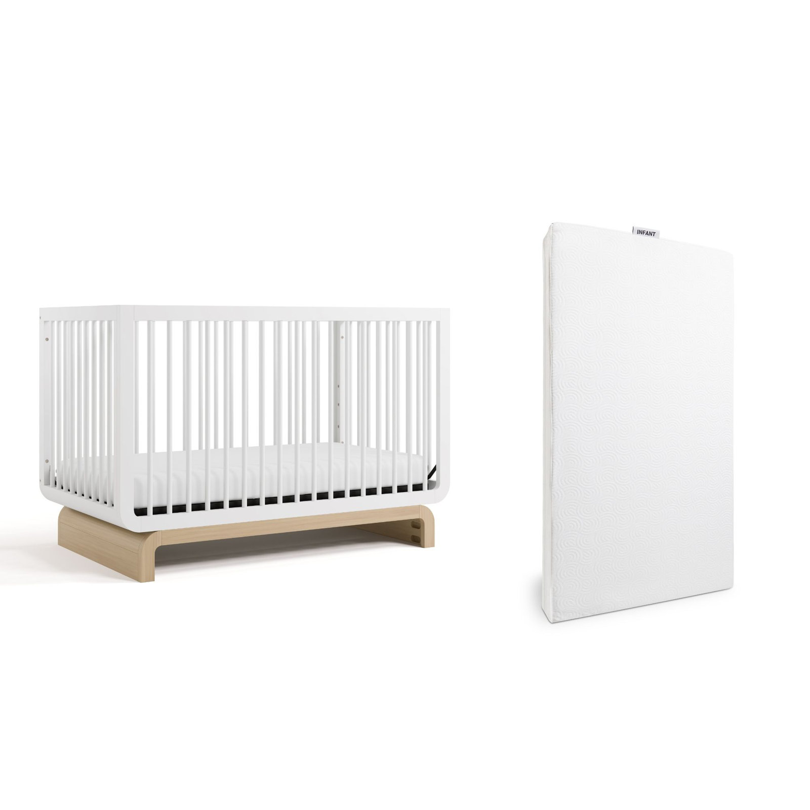 Santorini 5-In-1 Convertible Crib, White/Driftwood, Crib + Mattress
