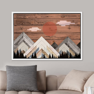 Western Sun & Clouds Snowy Winter Mountains Nature Artwork Wood Effect Panels Art Rustic Landscape, reproduction d'art sur toile