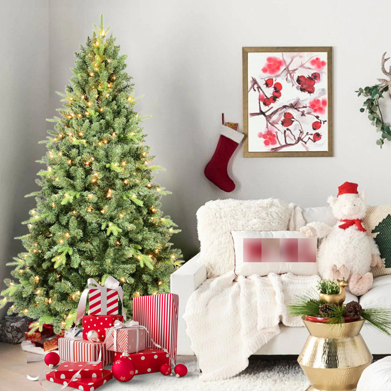 Arbre de Noël de 5 pi avec 300 lumières blanches chaudes, 967 pointes réalistes en PE + branches, branches à charnières pour installation sans tracas, support intemporel pré-enfilé au look naturel
