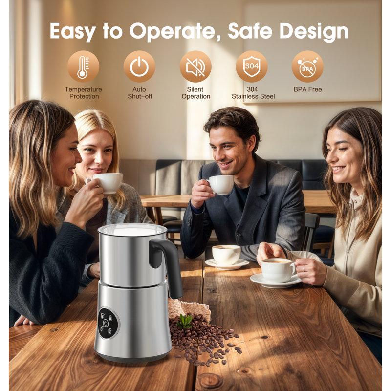 Teendow 900ml Electric Milk Frother Machine, Coffee Foamer Stainless Steel Milk Pitcher, Tea Stirrer, Hot And Cold Double,sliver