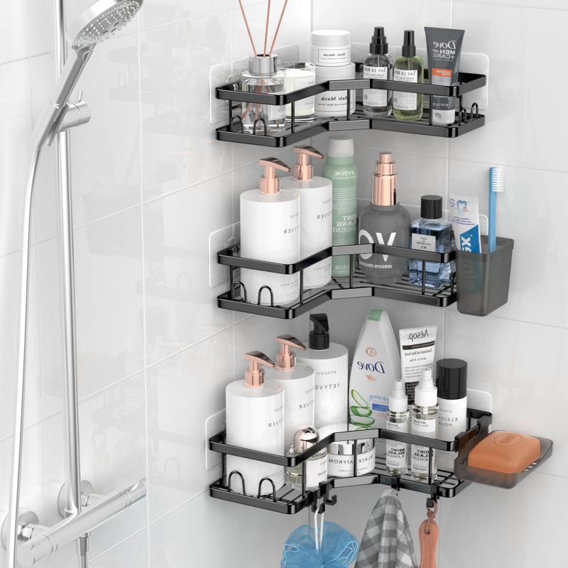 Ensemble de 3 tablettes de rangement en coin antirouille, Noir clair, H 2,8 po x l 10,5 po x P 4,7 po