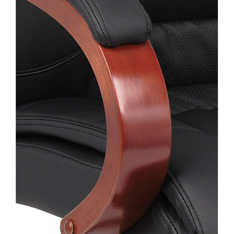 Elegant High-Back Executive Swivel Chair with Wood Accents, Black