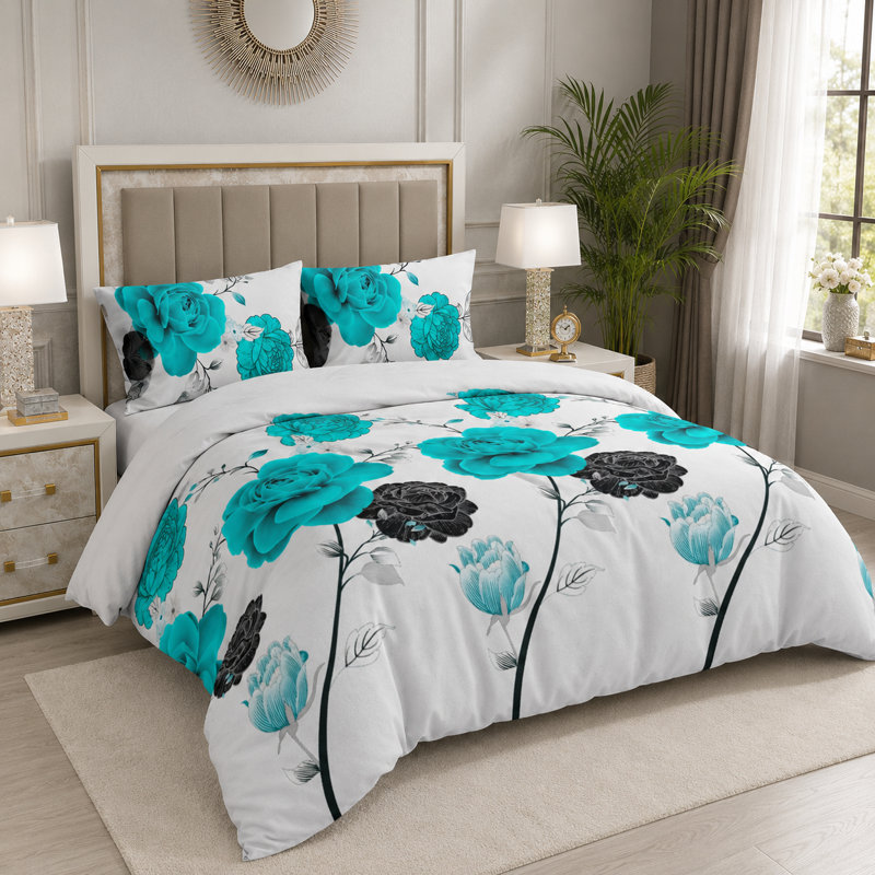 Microfiber Floral Duvet Cover Set, Single Duvet Cover + 2 Additional Pieces