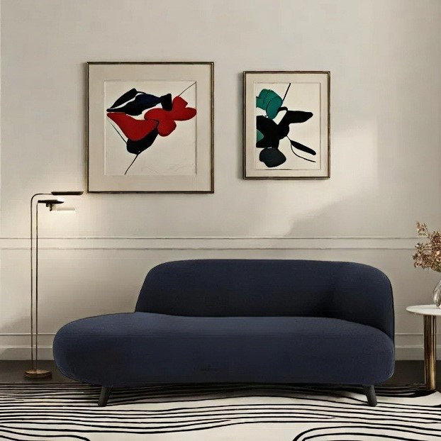 Méridienne simple au design créatif et moderne, Face à la droite, Bleu foncé