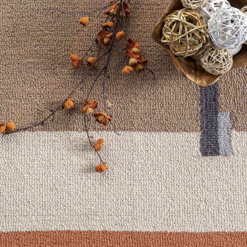 Tapis pêche / gris en laine tissé à la main Ludolf, Rectangle 8 pi 6 po x 11 pi 6 po