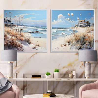 Coastal Beach Charm Retreat - Ensemble de 2 collages carrés Coastal Beach
