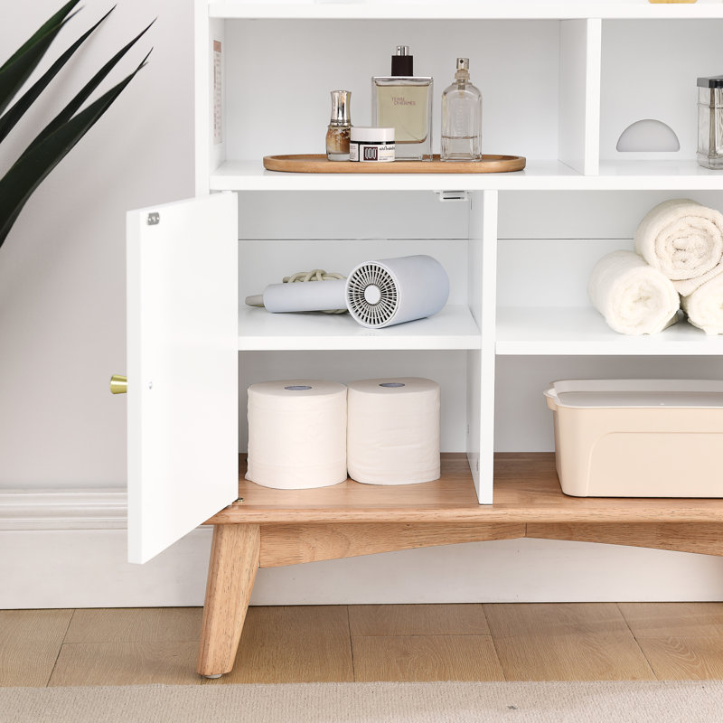 Armoire de rangement à base de couleurs contrastantes avec base et pieds en bois massif