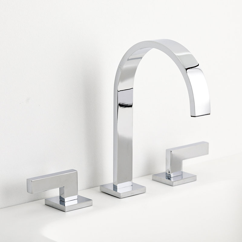 Devon Line2 Widespread 8" Bathroom Faucet + Universal Click-clack Drain – Matt Black, Polished Chrome