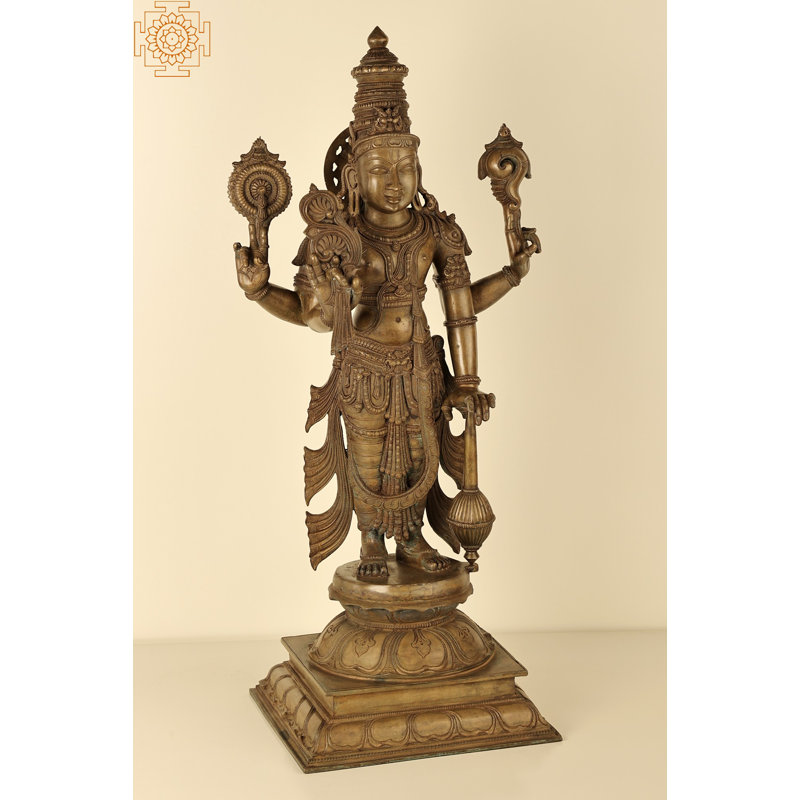 27" Superfine Lord Vishnu Panchaloha Bronze Idol – Handmade Madhuchista Vidhana Lost-Wax from Swamimalai