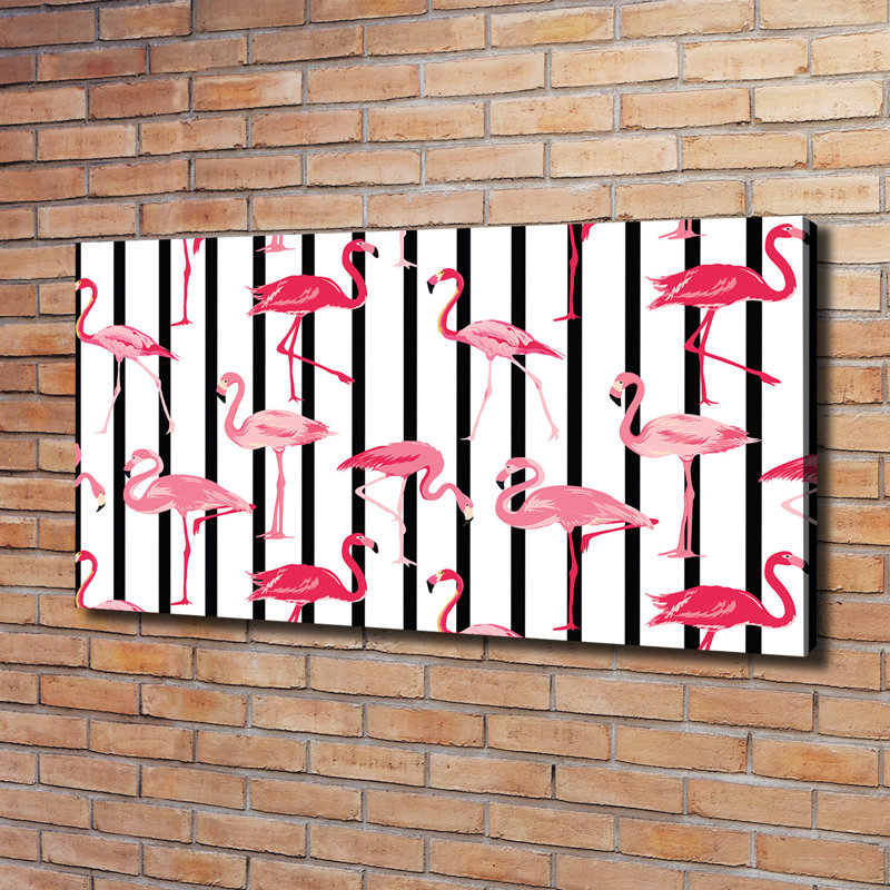 Flamingos Stripes - Wrapped Canvas Print