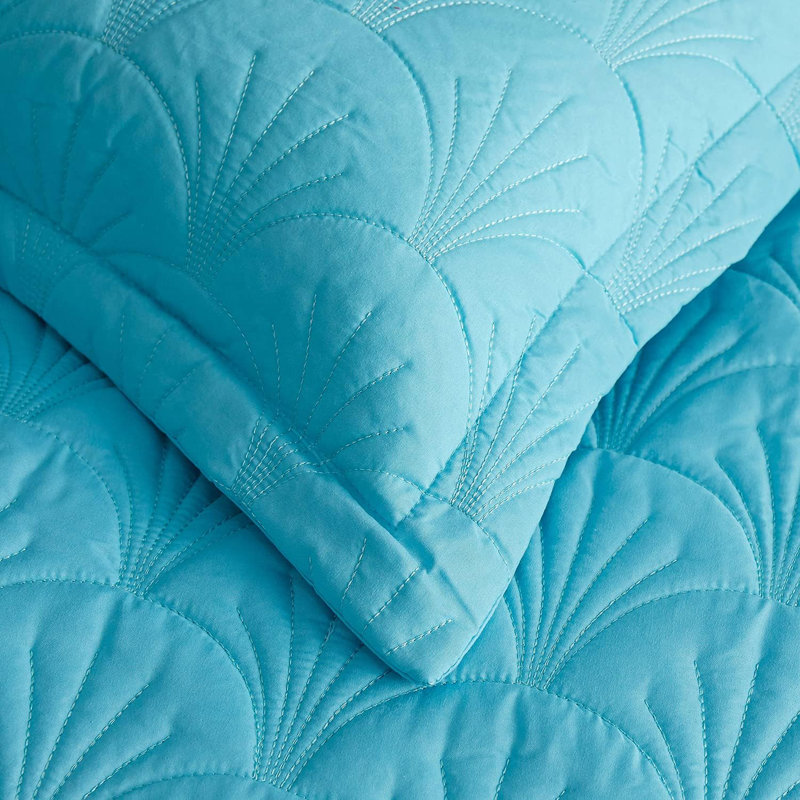 Ensemble de courtepointe brodée 3 pièces festonnée, Bleu, Couvre-lit pour lit grand : couvre-lit + 2 taies d