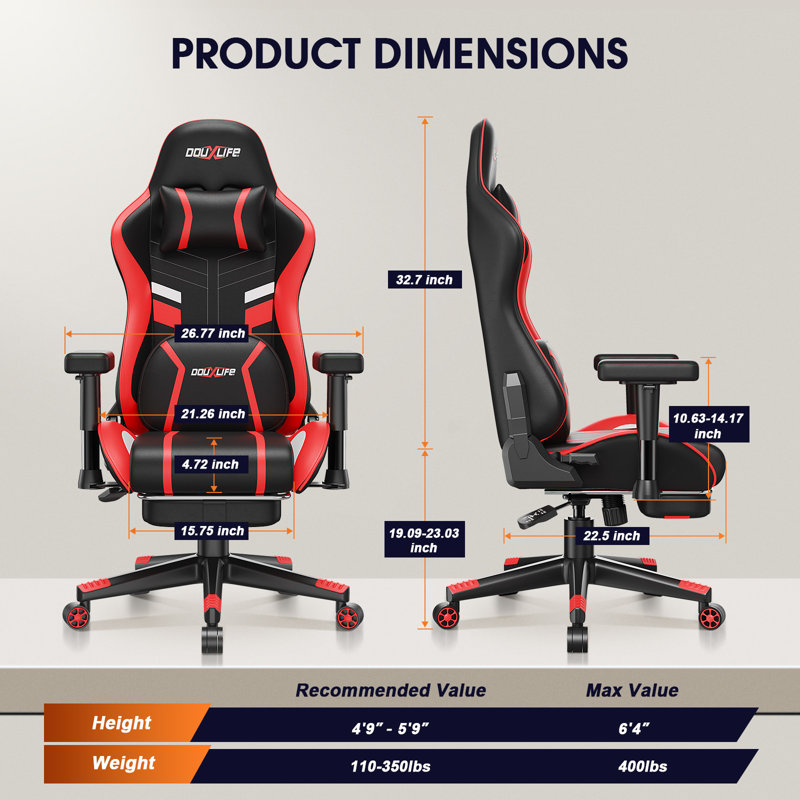 Fauteuil de jeu avec massage chauffant et pétrissant, fauteuil de bureau ergonomique, accoudoirs réglables et rembourrés à 175 °, fauteuil d'ordinateur haut dossier avec repose-pieds, capacité de poids de 400 lb