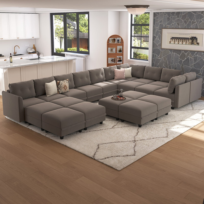 Zendajas Upholstered U-Shaped Sectional Reversible, Camel Faux Leather