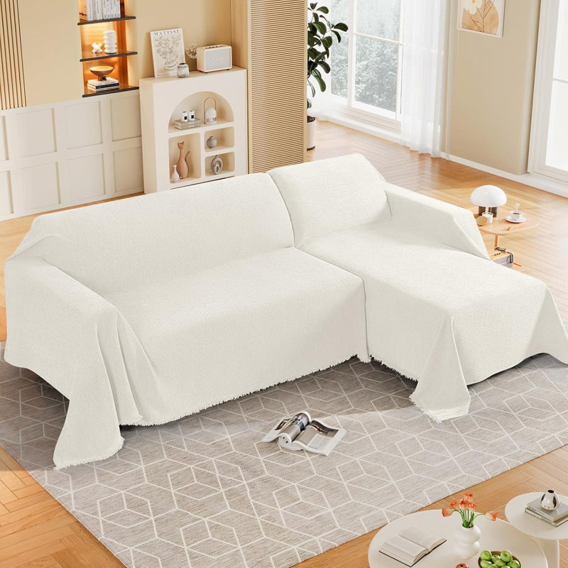 Housse de protection pour canapé à 2 coussins lavables, H 0,5 po x l 102 po x P 71 po, Tissu crème