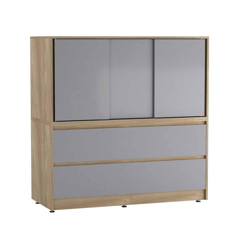 Solid Wood Rectangle Accent Cabinet, Oak with Grey