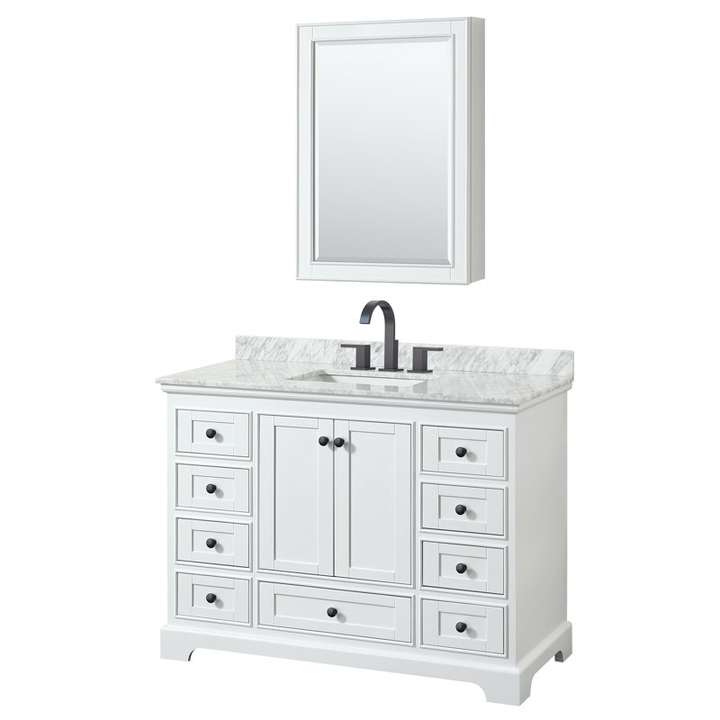 Deborah 48'' Single Bathroom Vanity with Marble Top, White, Polished Chrome