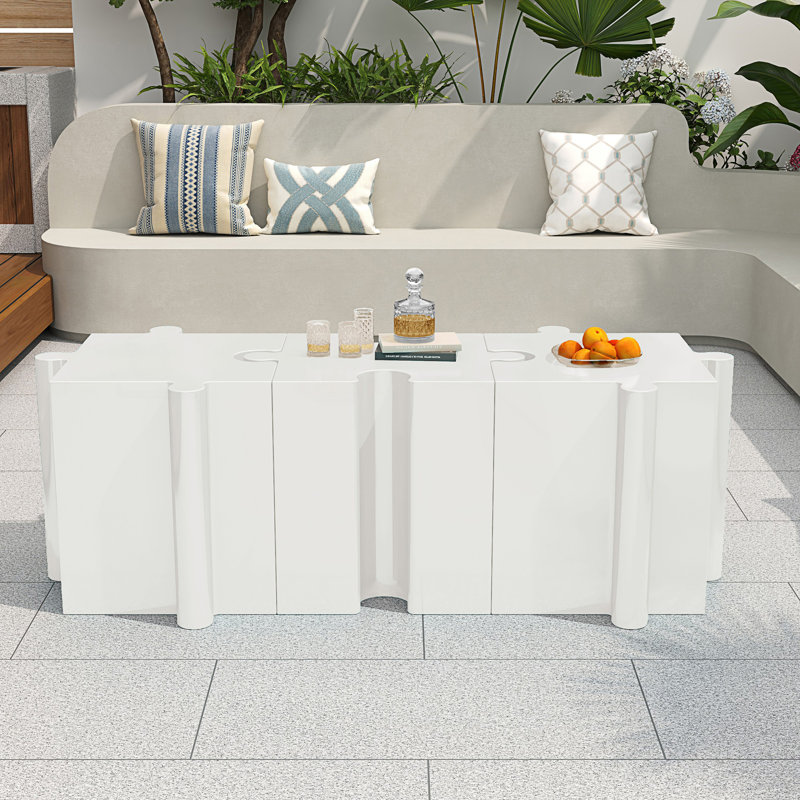 Ensemble de 3 tables de casse-tête artistiques, tables d'appoint modulaires à emboîtement (2 convexes et 1 concave), Blanc
