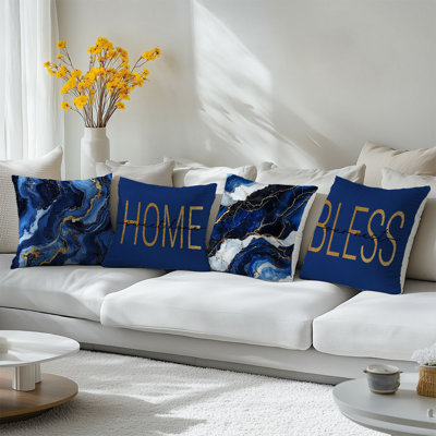 4 housses de coussin décoratives en marbre bleu