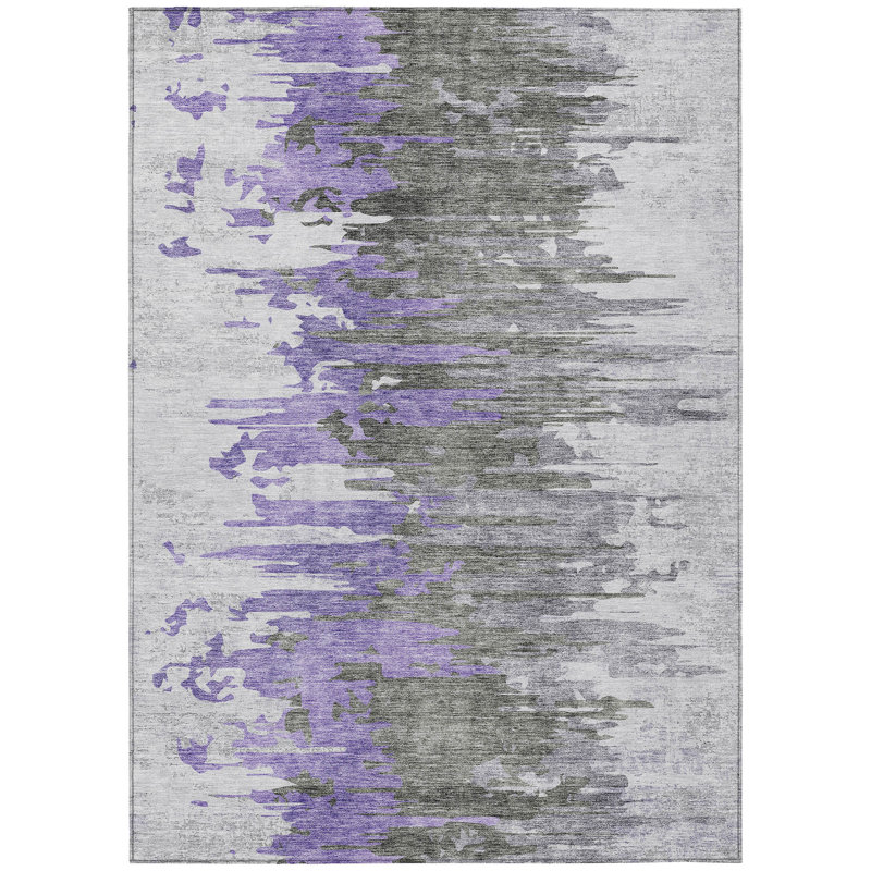 Tapis intérieur lavable abstrait ivoire et gris anthracite 9 pi x 12 pi