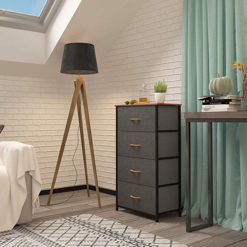 Commode pour la lingerie 4 tiroirs Kathiria, Gris / naturel