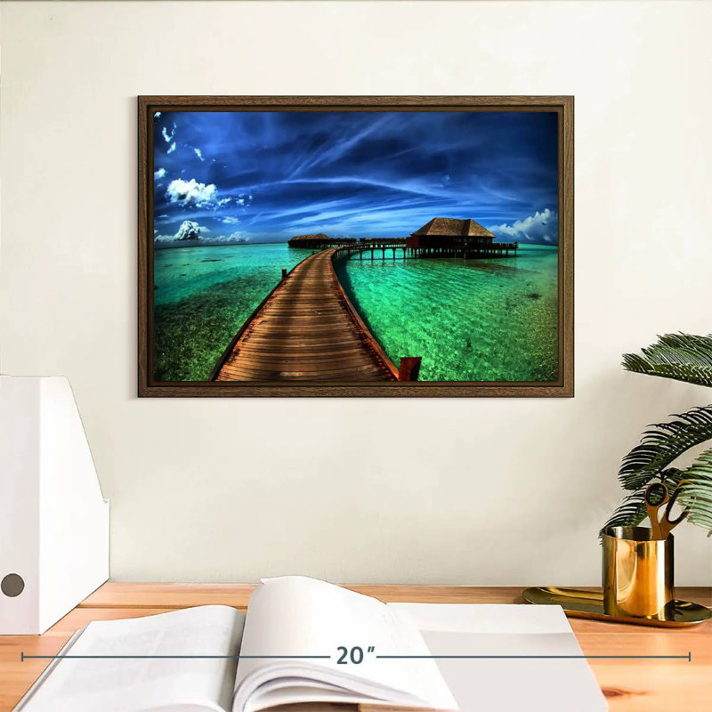 Maldives Bungalow Dock, 13 po x 9 po, Cadre flottant noyer