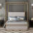 Luxury Metal Canopy Bed with Tall Corduroy Upholstered Headboard-1020800358-1010273788