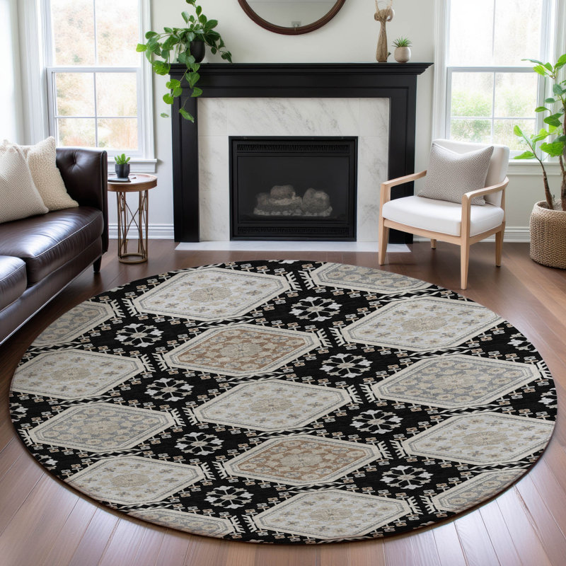 Premium Machine Washable Sykora AMF1442 Formal Rug, Round 8'