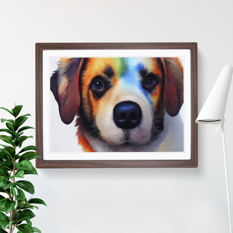 Watercolour Dog Vol.3 Abstract - Single Picture Frame Print, 34cm H x 46cm W x 2cm D, Walnut