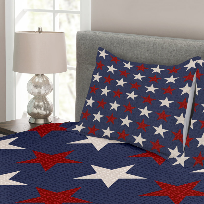 Addlee Blue/White Microfibre Bedspread Set, 220 x 264 cm