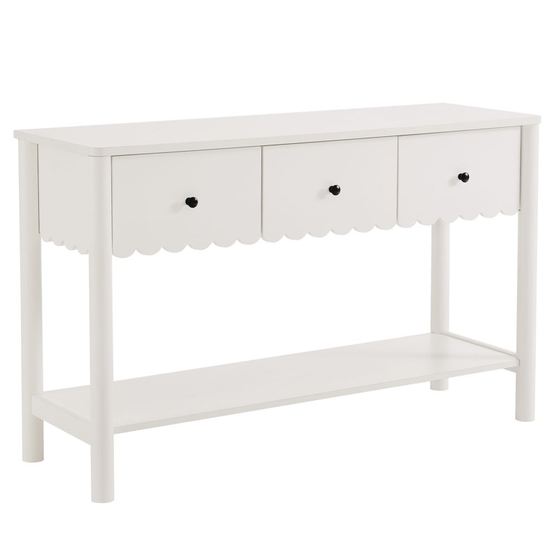 Emmeline 3-Drawer Scalloped Console Table, White