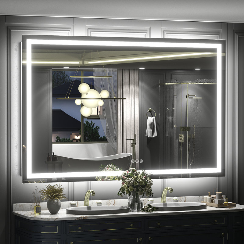 UL Certified Front & Back LED Anti-Fog Tempered Glass Bathroom/ Vanity Mirror - Basics by Wayfair™, 57" x 36"