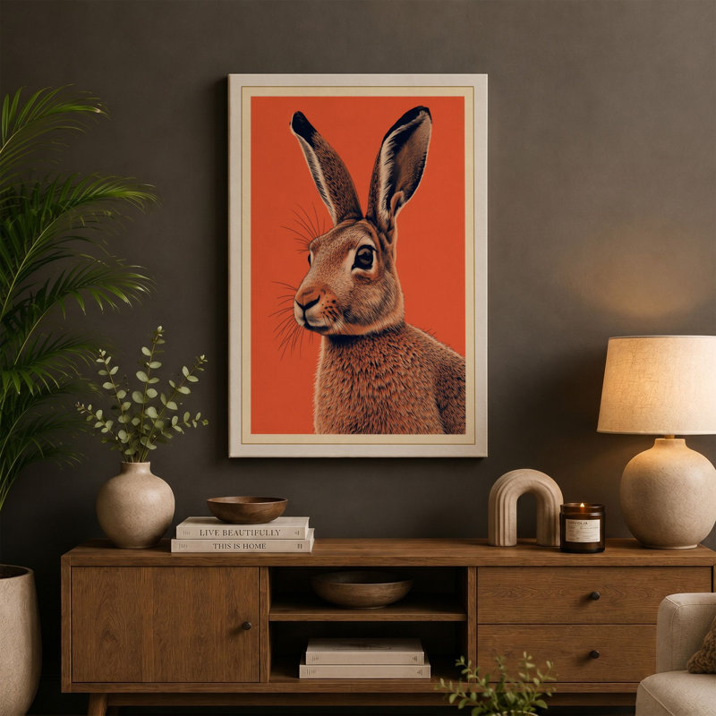 Portrait of a Hare Botanical - Wrapped Canvas, 30x20 - 76.2 x 50.8 cm, Terracotta Border