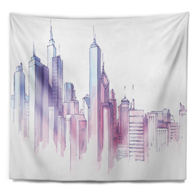 Tapisserie de paysage urbain violet city skyline