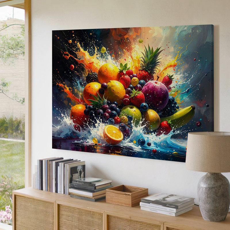 Canvas Wall Art Cosmic Fruit Explosion Canvasdynamic Digital Burst Of Multicoloured Fruits Wall, 11" H x 14" W