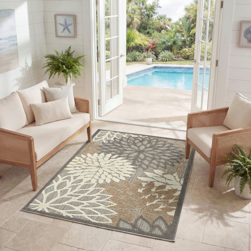Tapis floral intérieur / extérieur Gean, Rectangulaire 3 pi x 5 pi