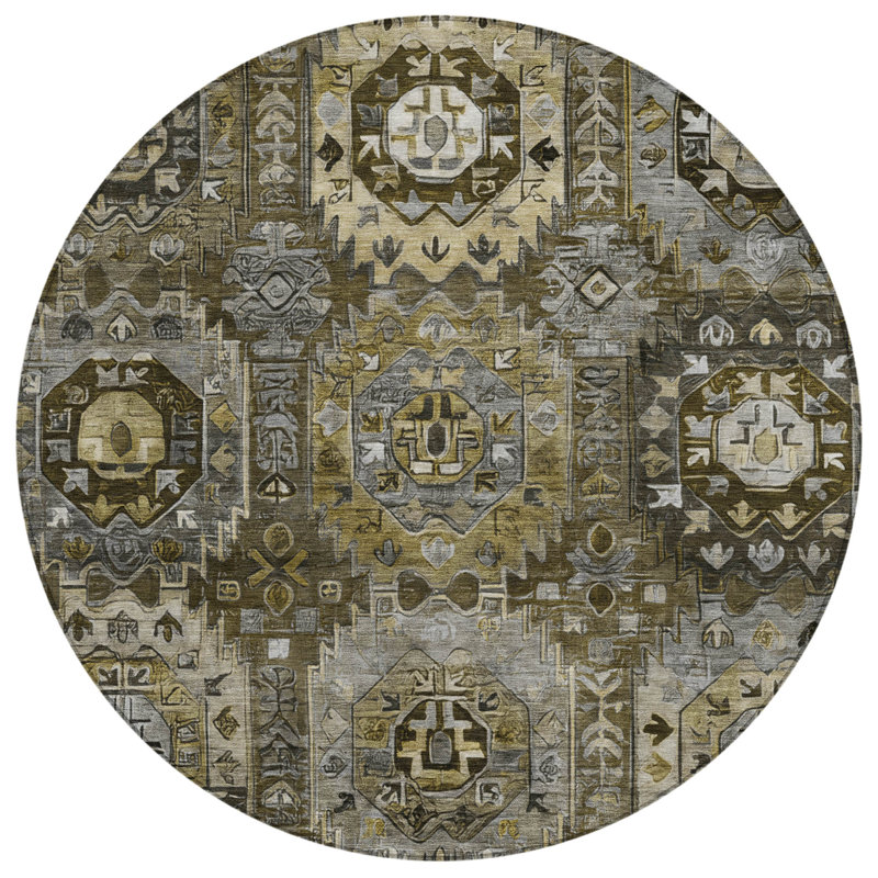Machine Washable Indoor/Outdoor Xhevrie Mocha Rug, Round 8'