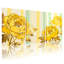 Plantes et fleurs, pivoines jaunes avec motifs dorés, ensemble de 3 impressions sur toile-303119013