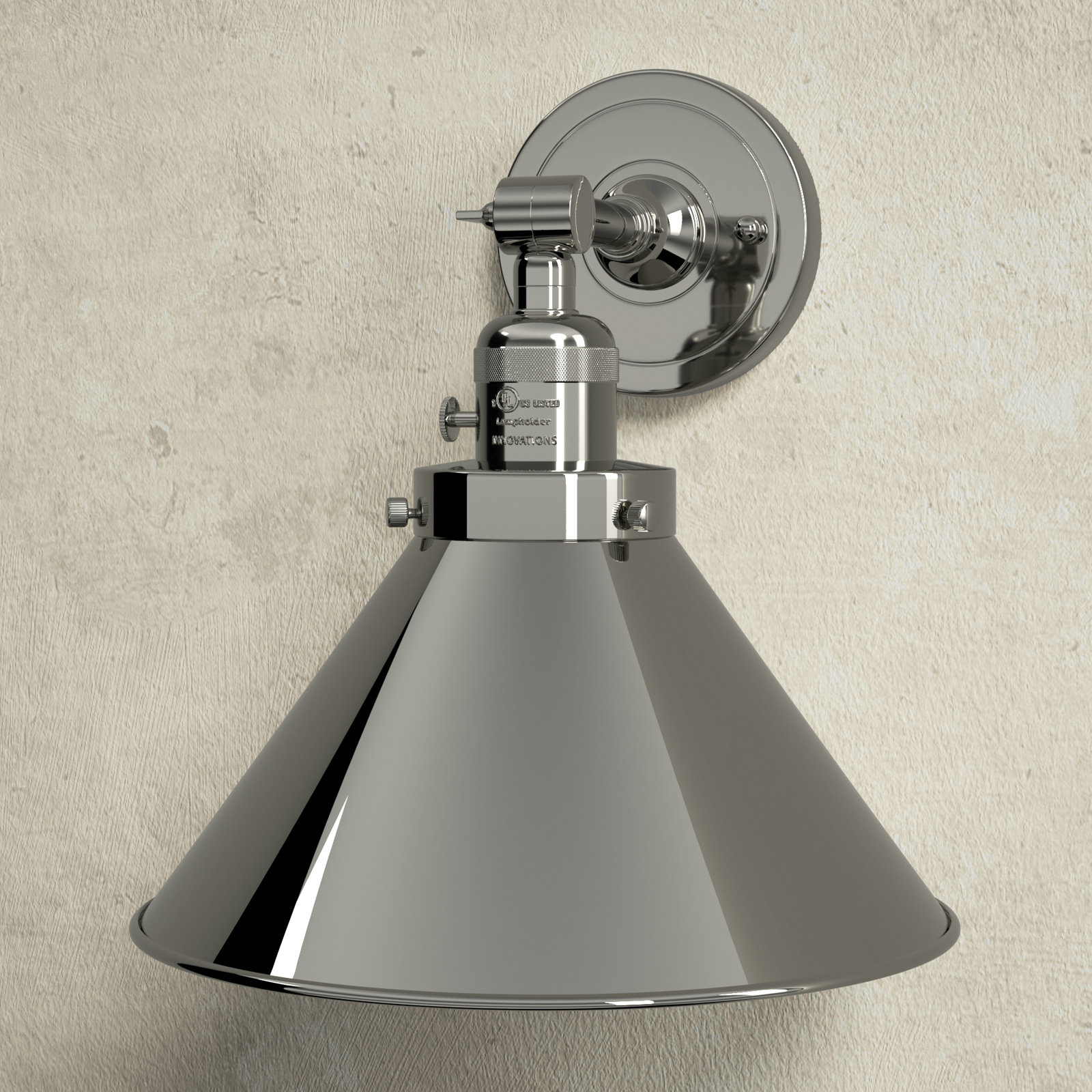 Dillon Single Light Dimmable Armed Sconce, 60 W Incandescent Vintage Dimmable Bulb, Polished Nickel, Polished Nickel