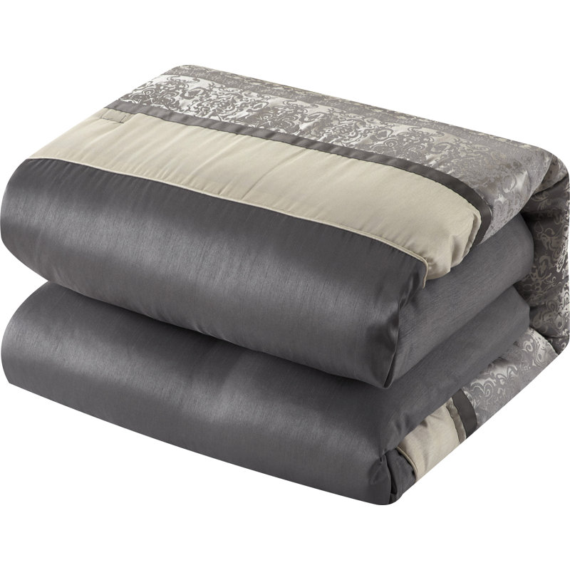 King Gray Microfiber Reversible Floral Comforter Set