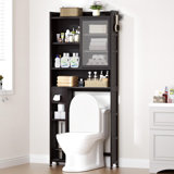 Over The Toilet Storage Cabinet With Acrylic Door Panel And Paper Towel Drawer, Bamboo Toilet Shelf, Organizer Rack Above Toilet For Bathroom (Without Power Strip)