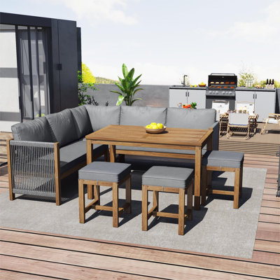 Mulrooney 8 - Person Patio Dining Set with Rectangular Table , Cushions Included