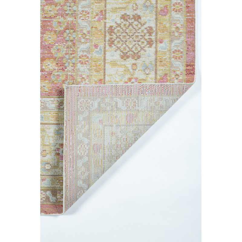 Foxley Oriental Machine Made Power Loom Polyester Area Rug in Pink/Beige, Rectangle 4' x 6'