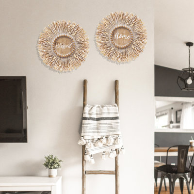 Set of 2 18" Round Wooden Wall Art Decor For Living Room and Bedroom