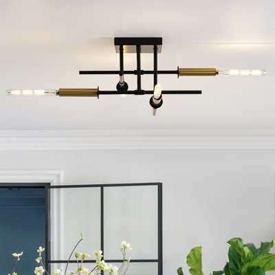 George Oliver 4 - Light Black And Gold Sputnik Linear Semi Flush Mount