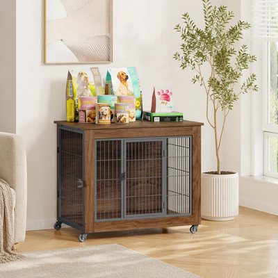 Cage d'intérieur pour chien avec roulettes et 2 portes